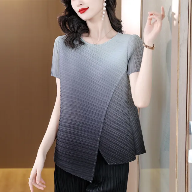 Irregular Fat Gradient Color Mm Loose Slim Fit Design Short Sleeve Gray - Shop at LoveMi
