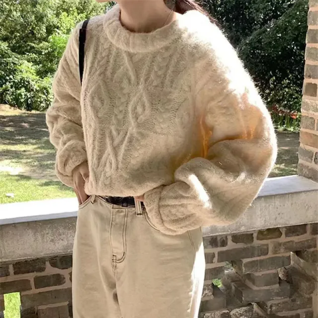 Female Retro Twist Thermal Sweater Creamy White - Shop at LoveMi