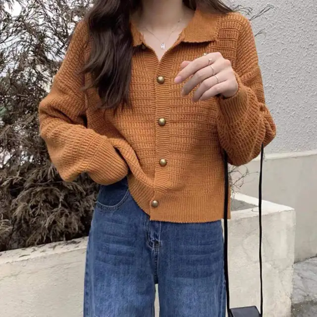 Retro Lapels Sweaters Cardigan Outerwear Top Khaki - Shop at LoveMi