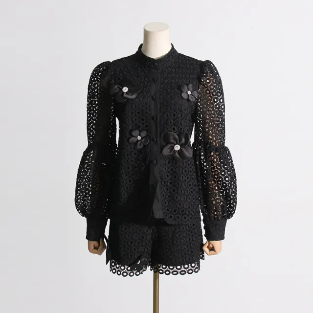 Embroidered Lace Fashion Suit Women's Two piece Set Black - Shop at LoveMi