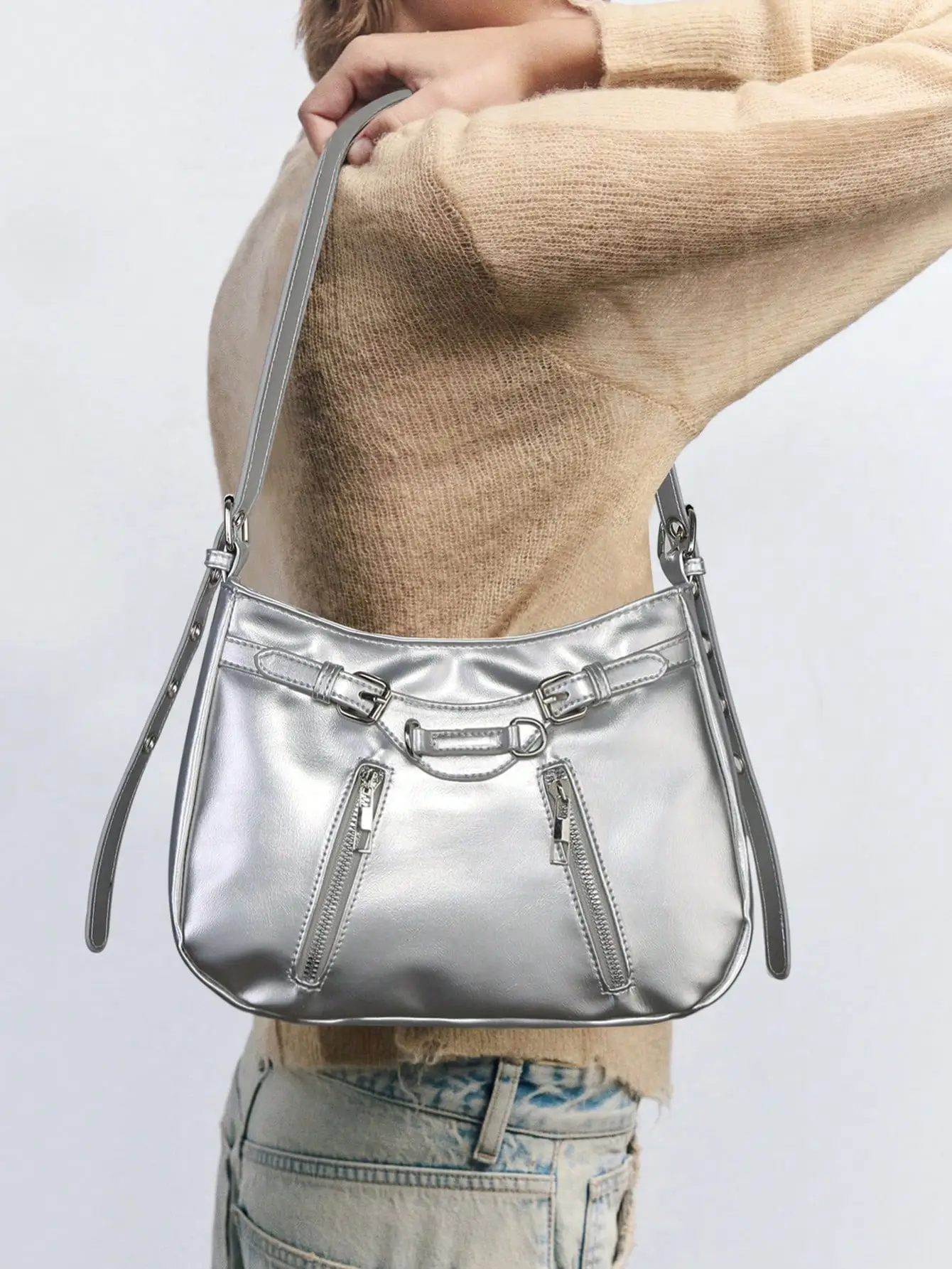 Spicy Girl Retro Style Two-tone Distressed Leather Shoulder Underarm Bag