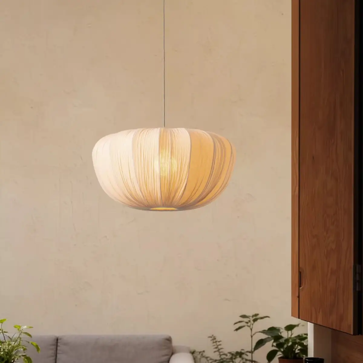 Vintage Wabi-sabi Fabric Pendant Light French Cream-colored Lighting Fixture