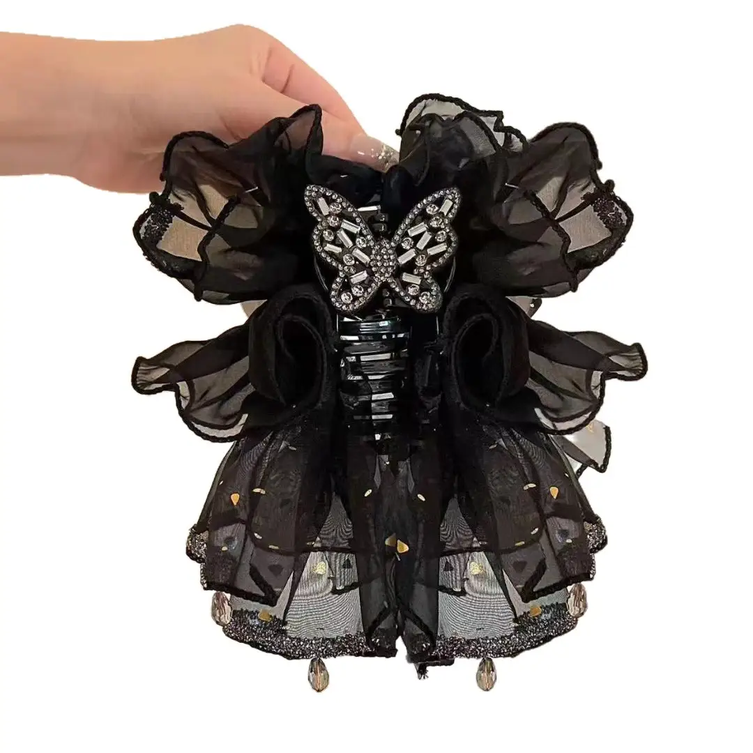 French-style High-end Fluffy Skirt Bow Hair Clip