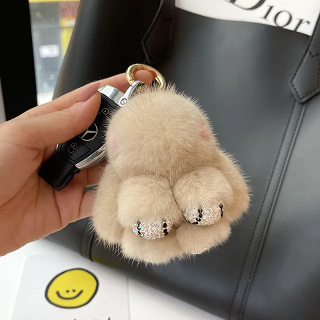 Mink Plush Cute Net Red Rabbit Pendant Keychain Khaki Diamond Claw - Shop at LoveMi
