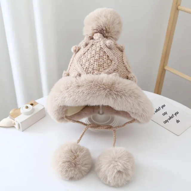 Winter Knitted Ear Protection Wool Hat Parent child Style Big Fur Khaki - Shop at LoveMi