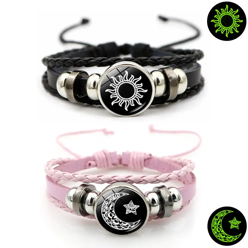Luminous Sun And Moon Lovers Couple Leather