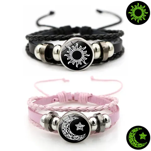 Luminous Sun and Moon Lovers Couple Leather Bracelet