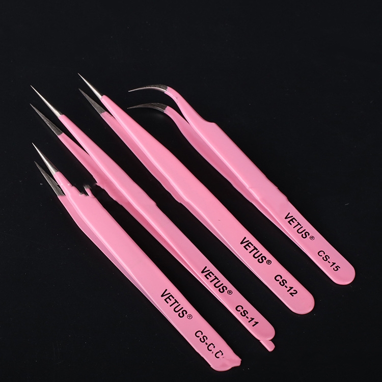 CS Straight Elbow Eyelash Nail Art Bird's Nest Hair Pick High Precision Stainless Steel Tweezers