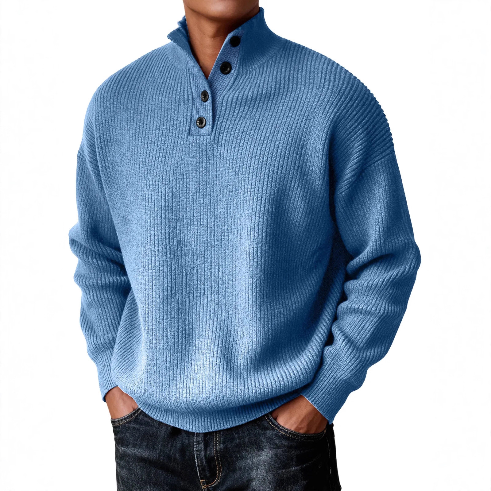 Mens Knitted Casual All-Match Stand-Neck Sweater