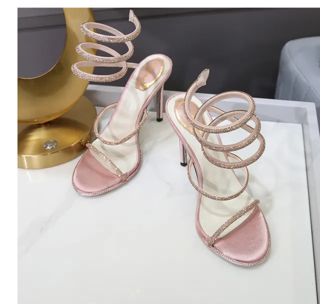 Women's Rhinestone Ankle strap High Heels Stiletto Sandals Champagne 38 - Shop at LoveMi