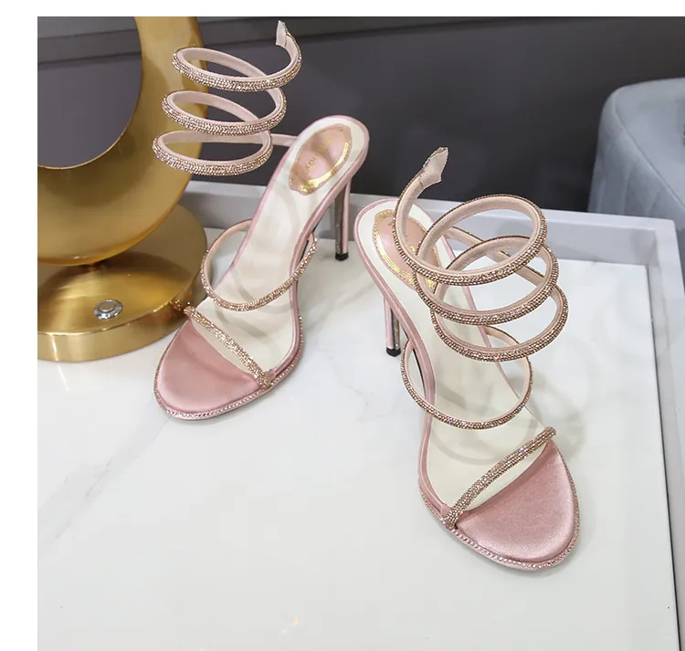 Women's Rhinestone Ankle-strap High Heels Stiletto Sandals - Champagne-38