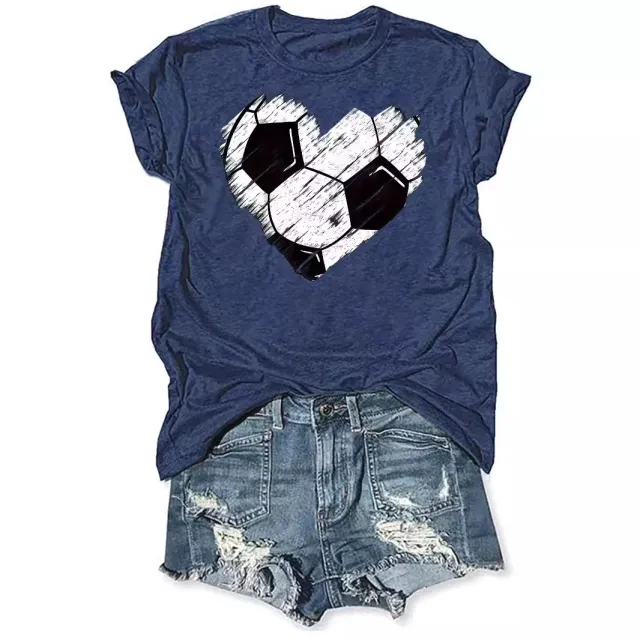 Personalized Love Football Pattern Printed Color Round Neck Short Sleeve Blue - Shop at LoveMi