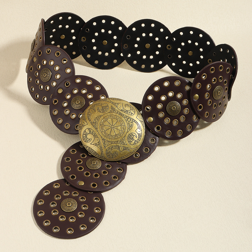 Retro Women's Round Hollow Metal Wide Belt