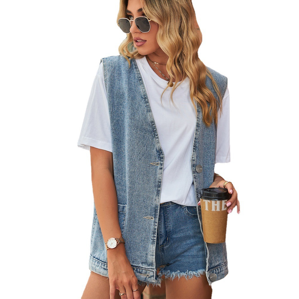Womens Denim Vest Sleeveless Waistcoat Top