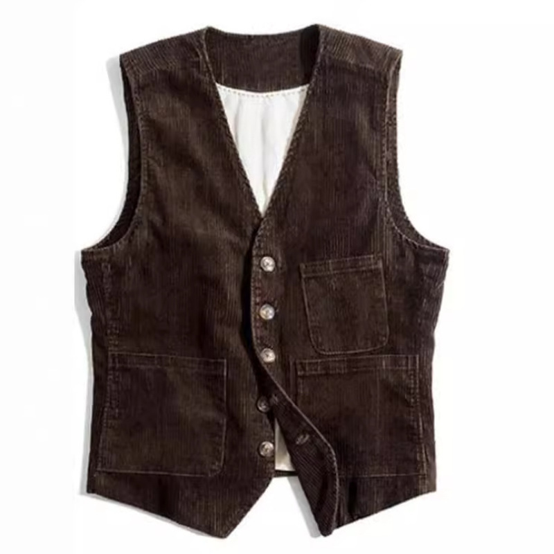 Mens Spring Autumn Corduroy Vest With Patchwork Design