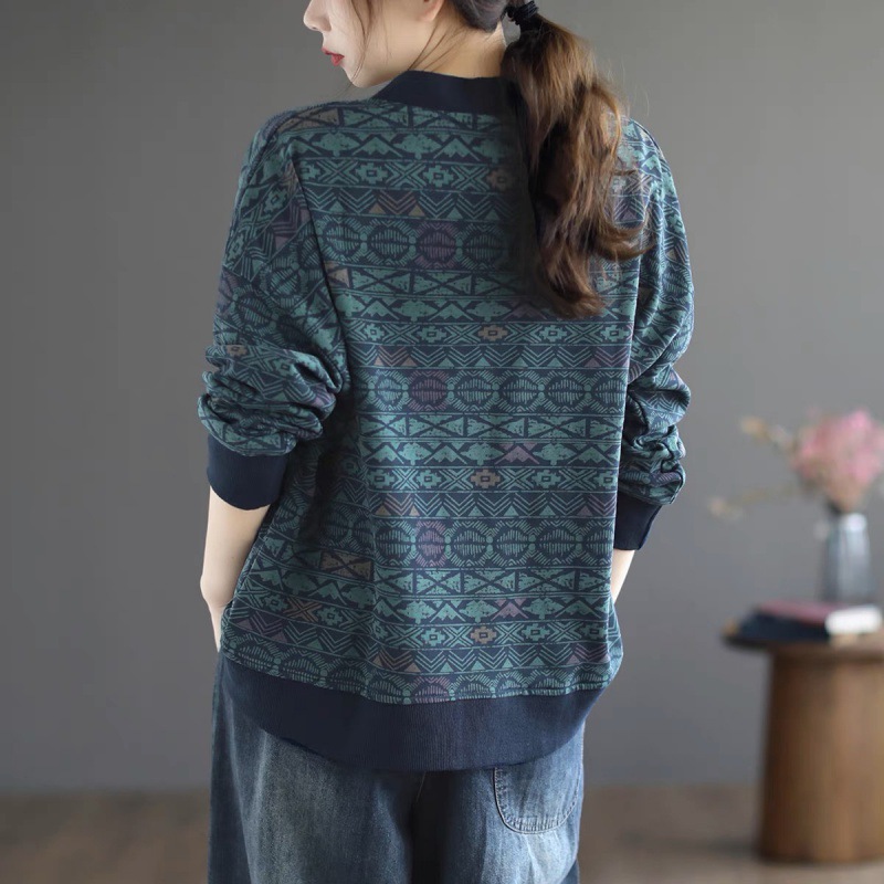 Loose Printed Long Sleeve Cardigan Short Coat