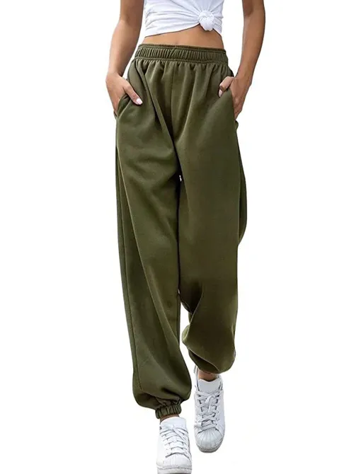 Women's Fashion All match High Waist Casual Track Sweatpants Ankle Banded Pants Army Green - Shop at LoveMi