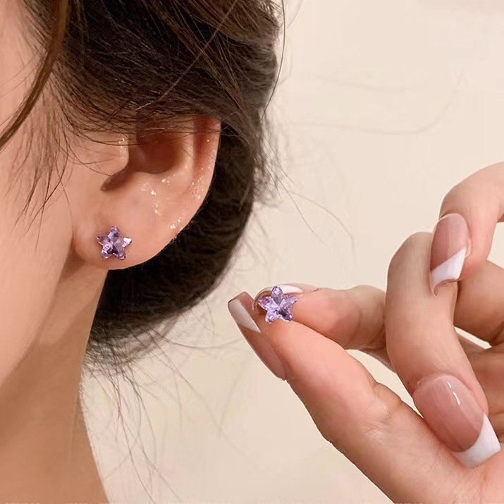 Female Heart Super Zircon Star Ear Studs