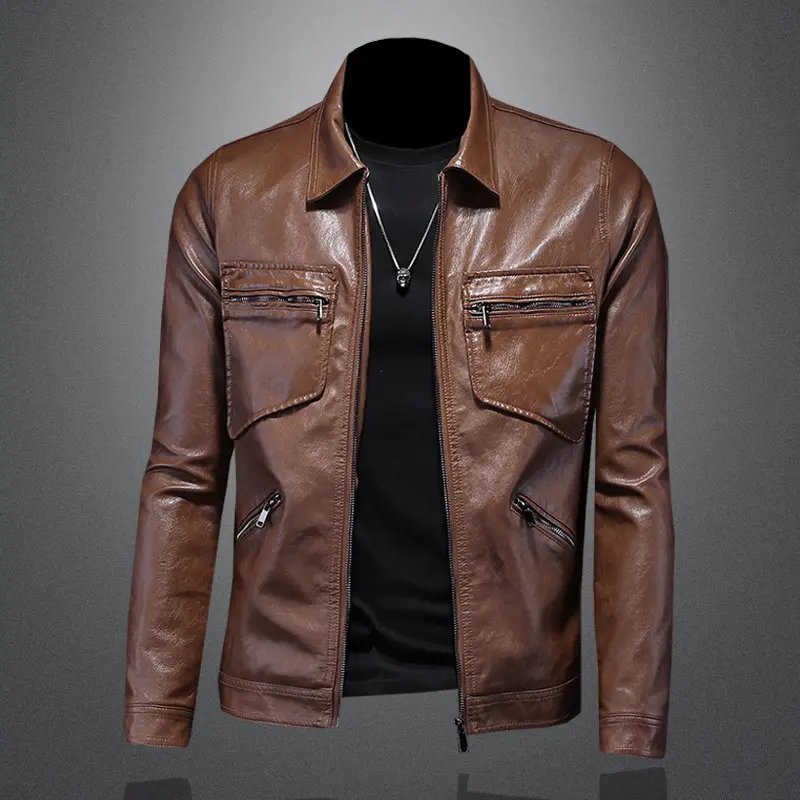 Men's Fashion Fit Slim Leather Jacket Motorcycle