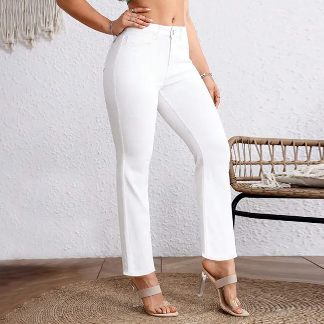Plus Size White Cropped Straight Jeans White - Shop at LoveMi