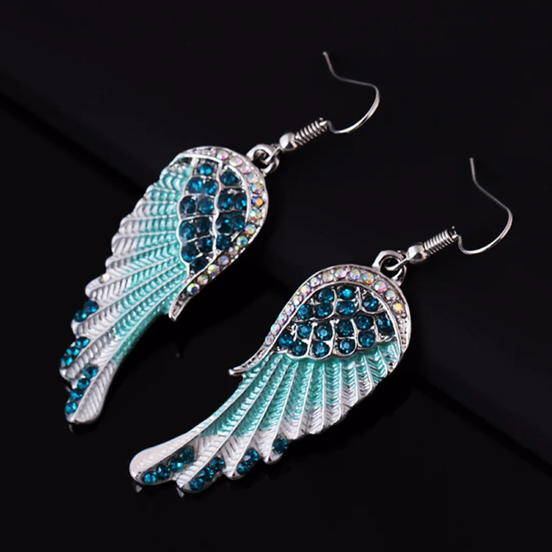 3 Colors Angel Wings Feather Dangle Crystal Earring Antique Elegant Women Jewelry