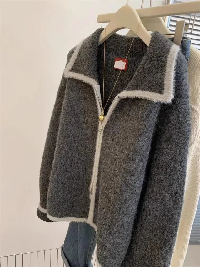 Gray Raccoon Fur Collar Coat Sweater Gray - Shop at LoveMi