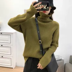 Thickening Idle Style Pullover Solid Colour Turtleneck Sweater - Mustard Yellow - View 1