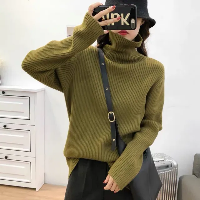 Thickening Idle Style Pullover Solid Color Turtleneck Sweater Mustard Yellow - Shop at LoveMi