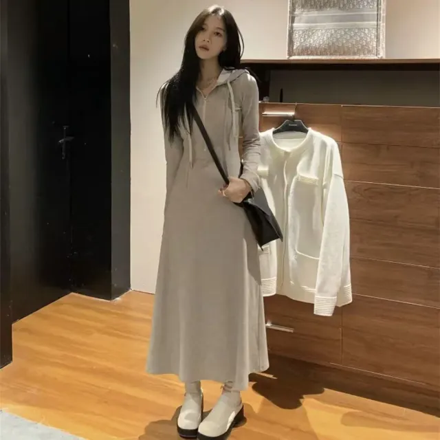 Fitted Figure flattering Long sleeve Knit Dress Khaki - Shop at LoveMi