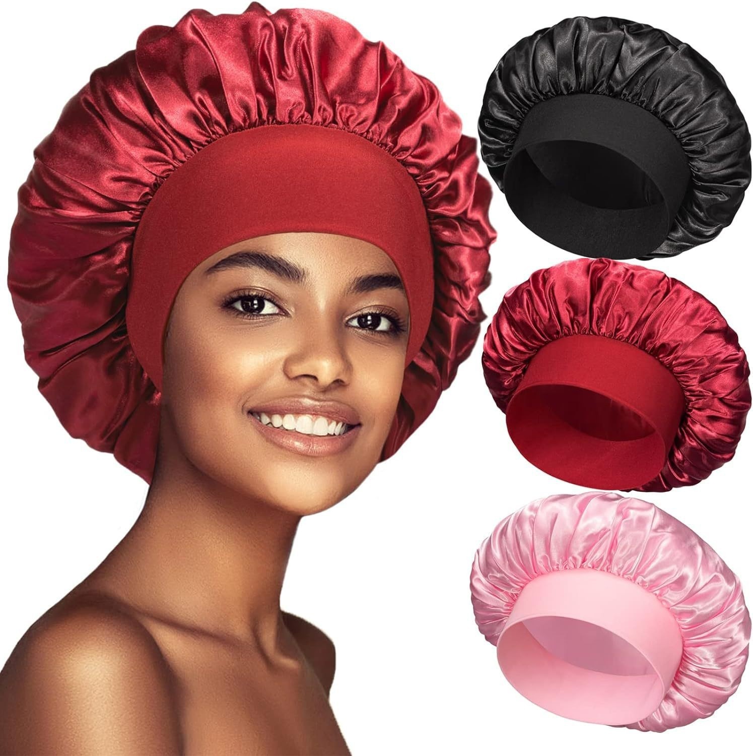 Wide-brimmed High Elastic Headscarf Beauty Salon Shower Cap Care Satin Nightcap - Image 18