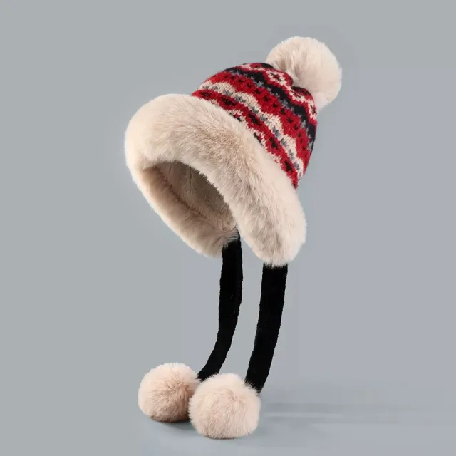 Retro Ethnic Style Plush Knitted Hat Women's Autumn And Winter Cold Protection Earflaps Woolen Cap Black - Shop at LoveMi