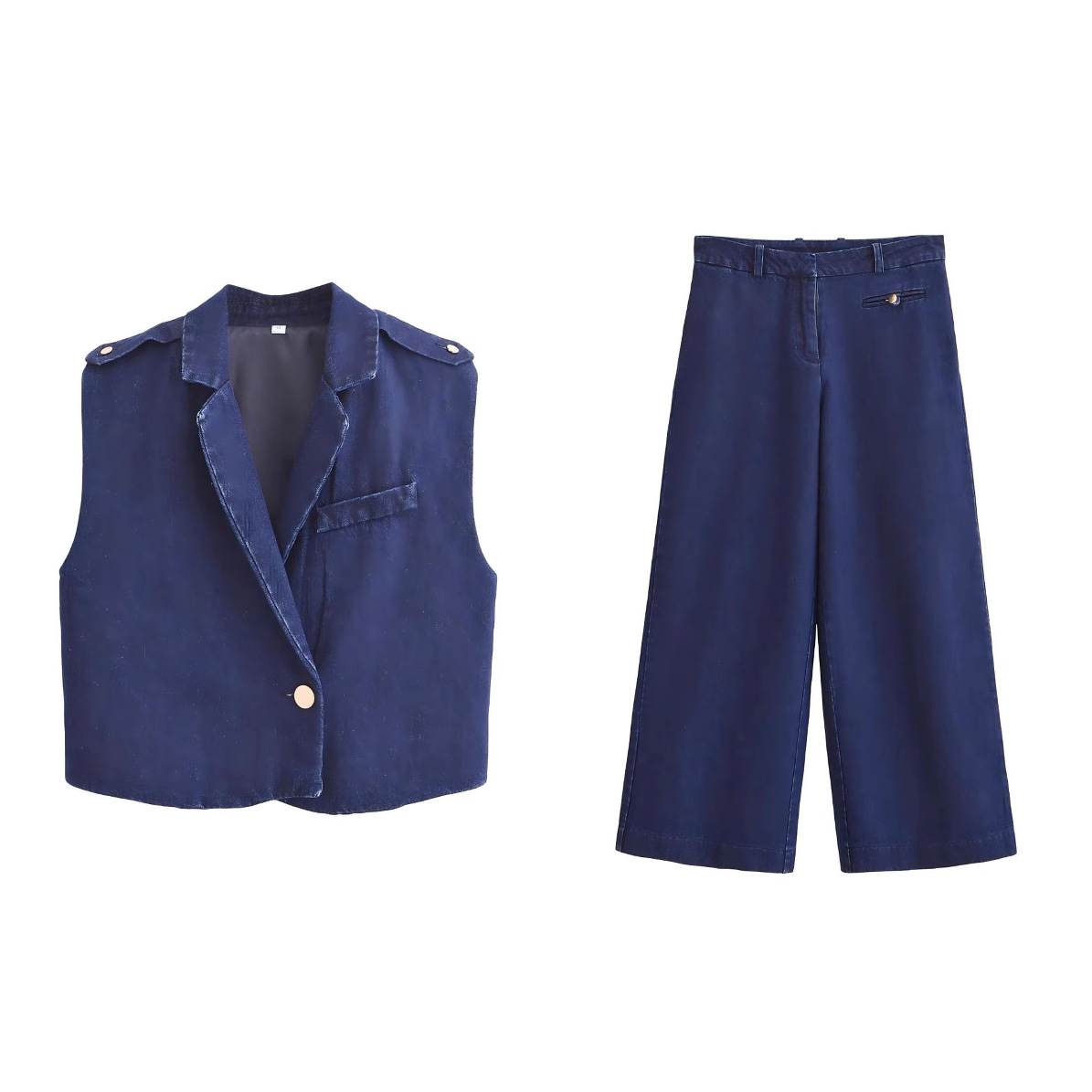 European And American Women's Clothing Denim Suit Vest Jacket Pants Suit