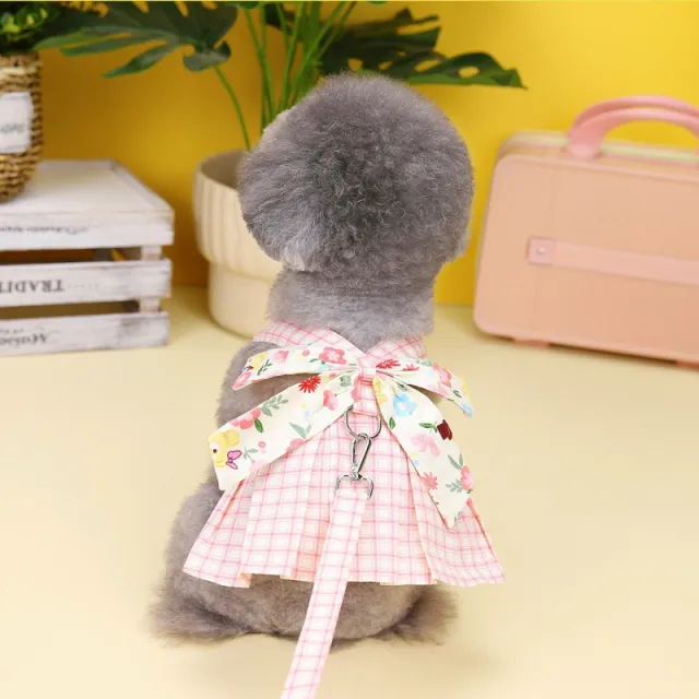 Plaid Patchwork Corset Pet Princess Dress Pink - Shop at LoveMi