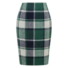 Pencil Plaid High-waist Tight Hip-hugging Midi Skirt - Green - View 1