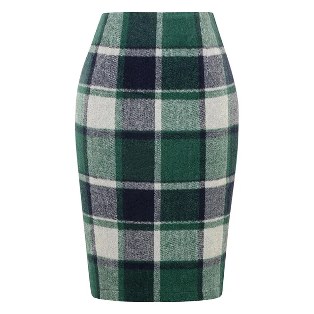 Pencil Plaid High waist Tight Hip hugging Midi Skirt Green - Shop at LoveMi