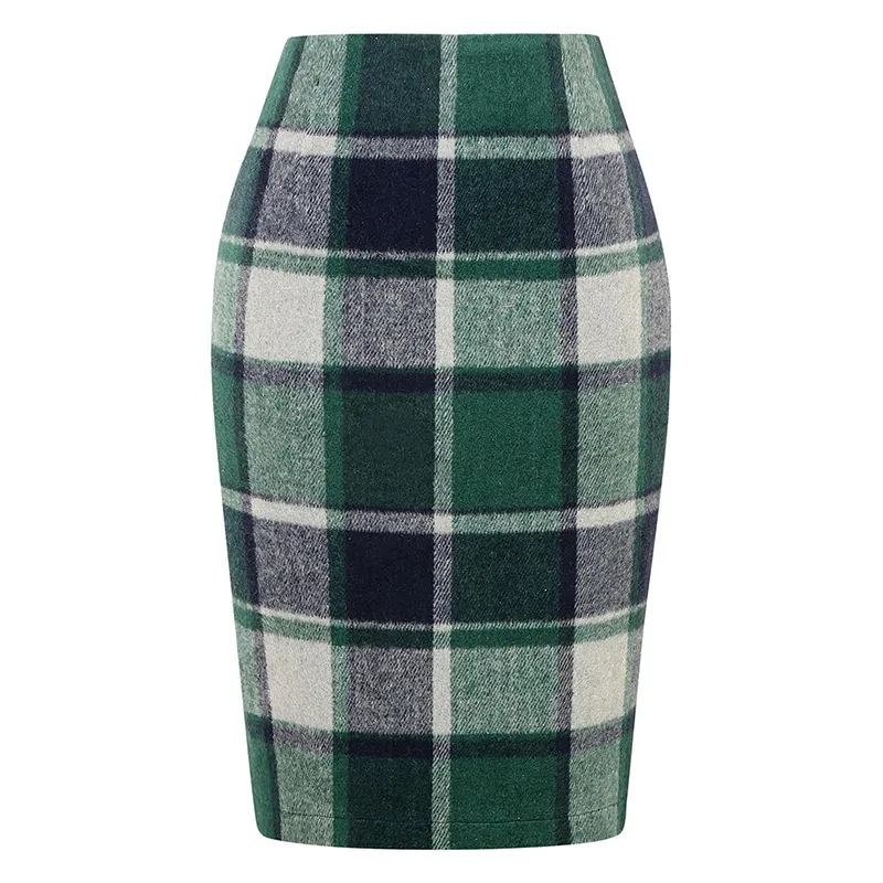 Pencil Plaid High-waist Tight Hip-hugging Midi Skirt - Green