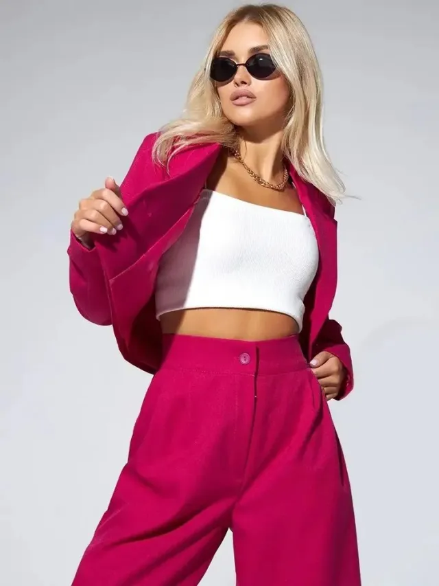 Fashion Casual Short Small Suit Slim Suit Women's Suit Rose Red - Shop at LoveMi