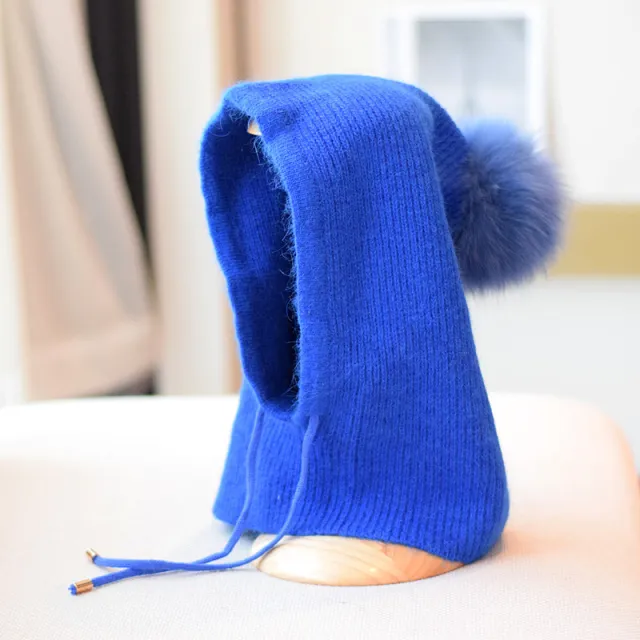 Winter Sweet Cute Rabbit Hair Knitted Hat Royal Blue - Shop at LoveMi