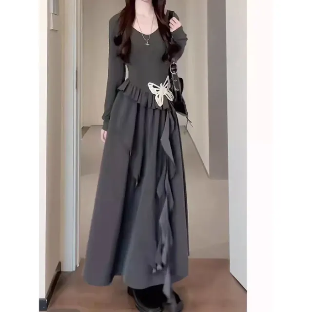 Womens Plus Size French Style Asymmetrical High End Designer Dress Gray - Shop at LoveMi