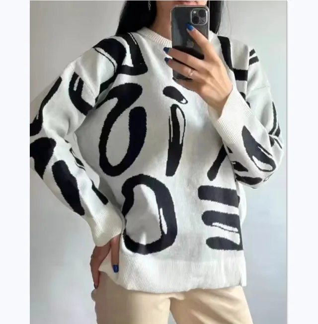 Women's Sweater Long Sleeve Round Neck Loose Sweater Black - Shop at LoveMi