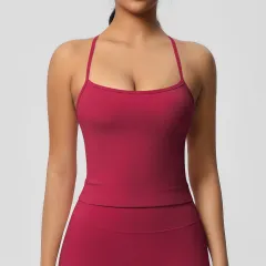 Double-sided Brushed Pure Colour Tight Beauty Back Exercise Vest - Carmine - View 1