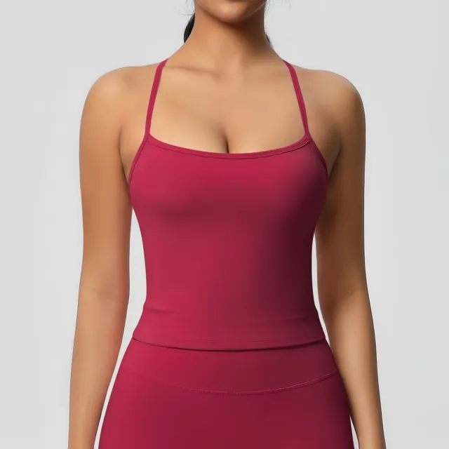 Double sided Brushed Pure Color Tight Beauty Back Exercise Vest Carmine - Shop at LoveMi