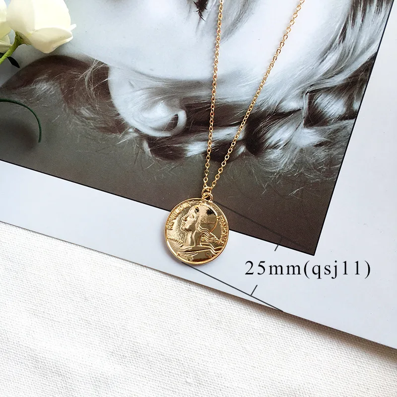 Title 6, Simple Vintage Carved Coin Pendant Necklace