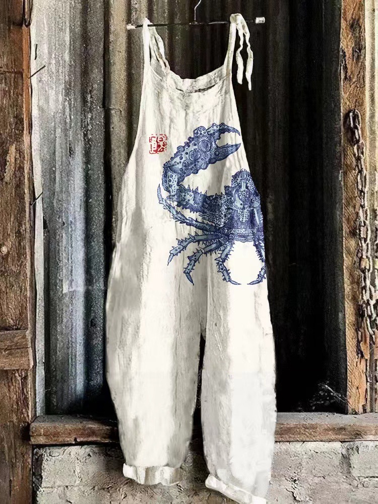 Womens 3D-printed Fashionable Versatile Casual Jumpsuit Pants