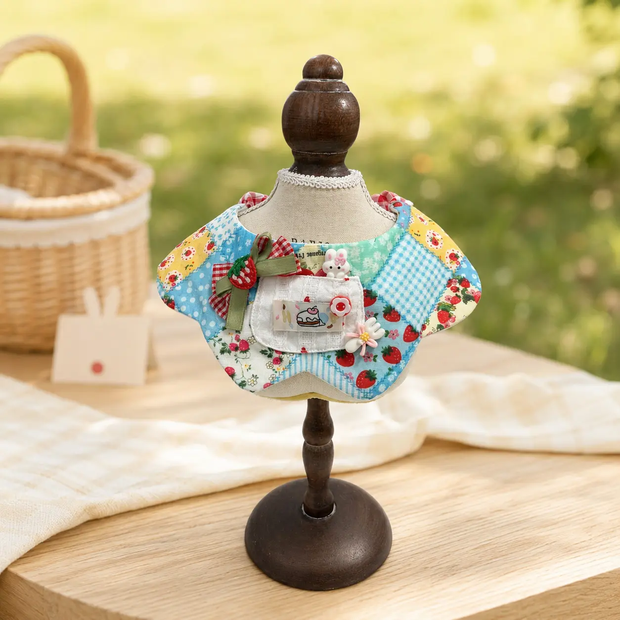 Bow-Knot Strawberry Patchwork Pet Bib