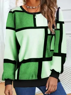 Casual Geometric 3D Printed Loose Long Sleeves Round Neck Sweater - 1 Style-M - View 1