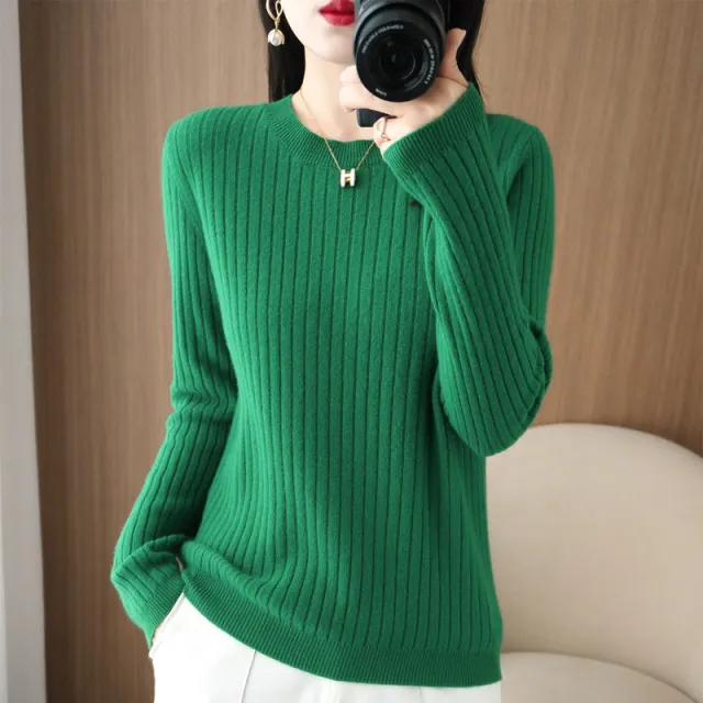 Autumn Women's Knitwear Round Neck Sweater For Women Low Collar Bottoming Emerald Xl - Shop at LoveMi