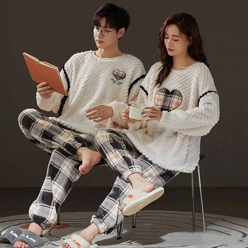 Couple Coral Fleece Thermal Pajamas Women's Long