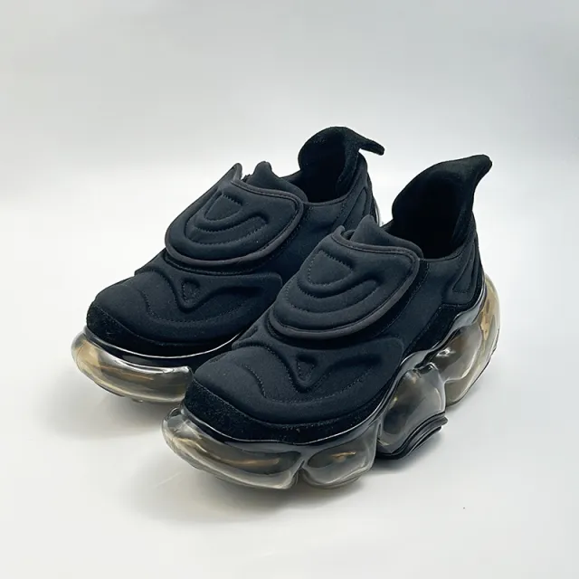 Thick soled Muffin Velcro Air Cushion Casual Shoes Mesh Black - Shop at LoveMi