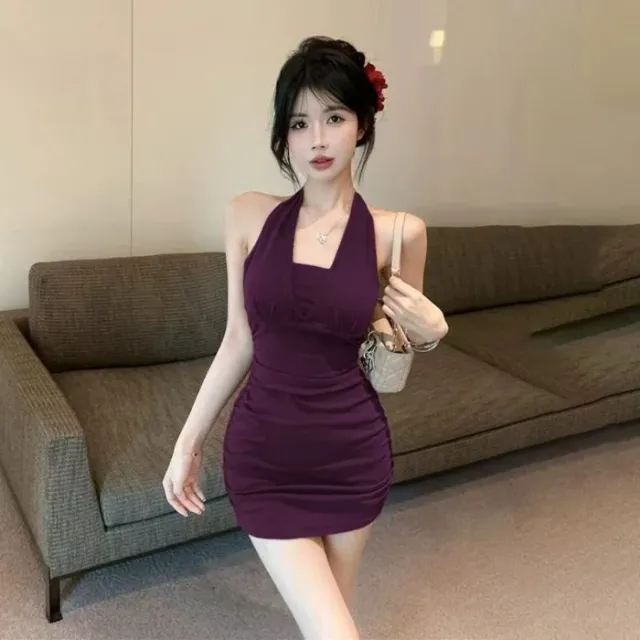 Chic Evening Slip Dress With A Chain And Neck Tiewomens Formal Wear Purple - Shop at LoveMi